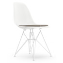 Eames Plastic Side Chair RE DSR, Weiß, Mit Sitzpolster, Warmgrey / moorbraun, Standardhöhe - 43 cm, Beschichtet weiß