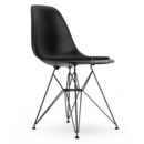 Eames Plastic Side Chair RE DSR, Tiefschwarz, Mit Sitzpolster, Nero, Standardhöhe - 43 cm, Beschichtet basic dark