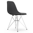 Eames Plastic Side Chair RE DSR, Tiefschwarz, Mit Vollpolsterung, Dunkelgrau, Standardhöhe - 43 cm, Verchromt