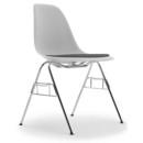Eames Plastic Side Chair RE DSS, Cotton white, Mit Sitzpolster, Nero / elfenbein, Mit Reihenverbindung (DSS)