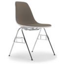 Eames Plastic Side Chair RE DSS, Cotton white, Mit Vollpolsterung, Warmgrey / moorbraun, Mit Reihenverbindung (DSS)