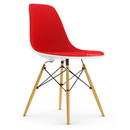 Details Vitra DSW DSW, Weiß, Mit Vollpolsterung, Rot / poppy red, Niedrige Höhe - klassisch (41 cm), Ahorn gelblich