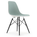 Eames Plastic Side Chair RE DSW, Weiß, Mit Vollpolsterung, Eisblau / elfenbein, Standardhöhe - 43 cm, Ahorn schwarz