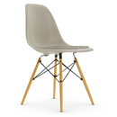 Eames Plastic Side Chair RE DSW, Kieselstein, Mit Sitzpolster, Warmgrey / elfenbein, Standardhöhe - 43 cm, Ahorn gelblich