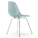 Eames Plastic Side Chair RE DSX, Eisgrau, Mit Sitzpolster, Eisblau / elfenbein, Standardhöhe - 43 cm, Verchromt
