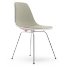 Eames Plastic Side Chair RE DSX, Zartrosé, Mit Vollpolsterung, Warmgrey / elfenbein, Standardhöhe - 43 cm, Verchromt