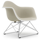 Eames Plastic Armchair RE LAR, Kieselstein, Vollpolsterung warmgrey / elfenbein, Verchromt