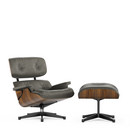 Lounge Chair & Ottoman - Beauty Versions, Nussbaum schwarz pigmentiert, Leder Premium umbragrau, 84 cm - Originalhöhe 1956, Aluminium poliert, Seiten schwarz