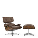 Lounge Chair & Ottoman - Beauty Versions, Nussbaum schwarz pigmentiert, Leder Premium kastanie, 84 cm - Originalhöhe 1956, Aluminium poliert