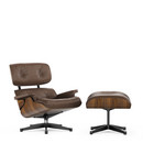 Lounge Chair & Ottoman - Beauty Versions, Nussbaum schwarz pigmentiert, Leder Premium kastanie, 84 cm - Originalhöhe 1956, Aluminium poliert, Seiten schwarz