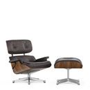 Lounge Chair & Ottoman, Nussbaum schwarz pigmentiert, Leder Premium F chocolate, 89 cm, Aluminium poliert