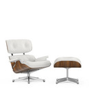 Lounge Chair & Ottoman, Nussbaum schwarz pigmentiert, Leder Premium F snow, 89 cm, Aluminium poliert