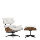 Lounge Chair & Ottoman, Nussbaum schwarz pigmentiert, Leder Premium F snow, 84 cm - Originalhöhe 1956, Aluminium poliert, Seiten schwarz