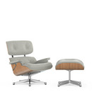 Lounge Chair & Ottoman - Beauty Versions, Nussbaum weiß pigmentiert, Ton, 84 cm - Originalhöhe 1956, Aluminium poliert