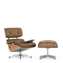 Lounge Chair & Ottoman - Beauty Versions, Nussbaum weiß pigmentiert, Olive, 84 cm - Originalhöhe 1956, Aluminium poliert