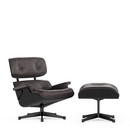 Lounge Chair & Ottoman, Esche schwarz lackiert, Leder Premium F chocolate, 89 cm, Schwarz pulverbeschichtet