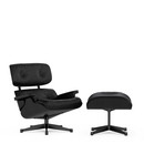 Lounge Chair & Ottoman, Esche schwarz lackiert, Leder Premium nero, 89 cm, Schwarz pulverbeschichtet
