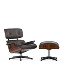 Lounge Chair & Ottoman, Santos Palisander, Leder Premium F chocolate, 84 cm - Originalhöhe 1956, Aluminium poliert, Seiten schwarz
