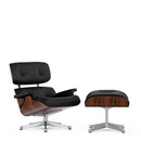 Lounge Chair & Ottoman, Santos Palisander, Leder Premium nero, 89 cm, Aluminium poliert