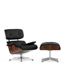 Lounge Chair & Ottoman, Santos Palisander, Leder Premium F nero, 84 cm - Originalhöhe 1956, Aluminium poliert