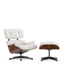 Lounge Chair & Ottoman, Santos Palisander, Leder Premium F snow, 84 cm - Originalhöhe 1956, Aluminium poliert, Seiten schwarz
