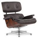 Lounge Chair, Santos Palisander, Leder Premium F chocolate, 84 cm - Originalhöhe 1956, Aluminium poliert