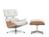 Vitra - Lounge Chair & Ottoman, Nussbaum weiß pigmentiert, Leder Premium F snow, 89 cm, Aluminium poliert