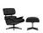 Vitra - Lounge Chair & Ottoman, Esche schwarz lackiert, Leder Premium F nero, 89 cm, Schwarz pulverbeschichtet