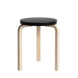 Stool 60 Sitz lackiert schwarz, Beine Birke klar lackiert