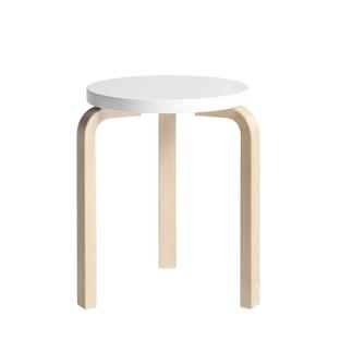 Stool 60 Sitz lackiert weiß, Beine Birke klar lackiert