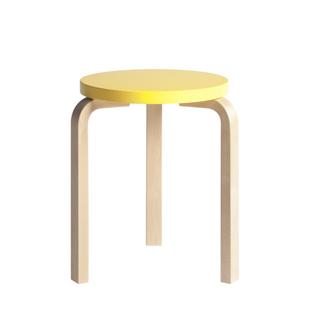 Stool 60 Sitz lackiert gelb, Beine Birke klar lackiert