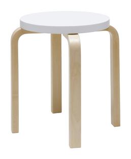 Stool E60 Sitz lackiert weiß, Beine Birke klar lackiert