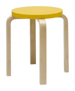 Stool E60 Sitz lackiert gelb, Beine Birke klar lackiert