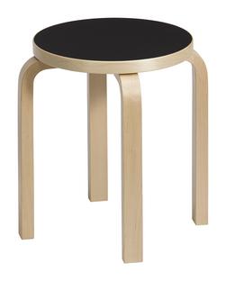 Stool E60 Sitz Lino schwarz, Beine Birke klar lackiert