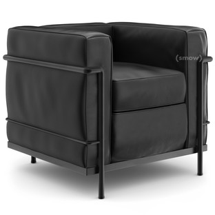 2 Fauteuil Grand Confort, petit modèle Schwarz matt lackiert|Leder Scozia|Grafitschwarz