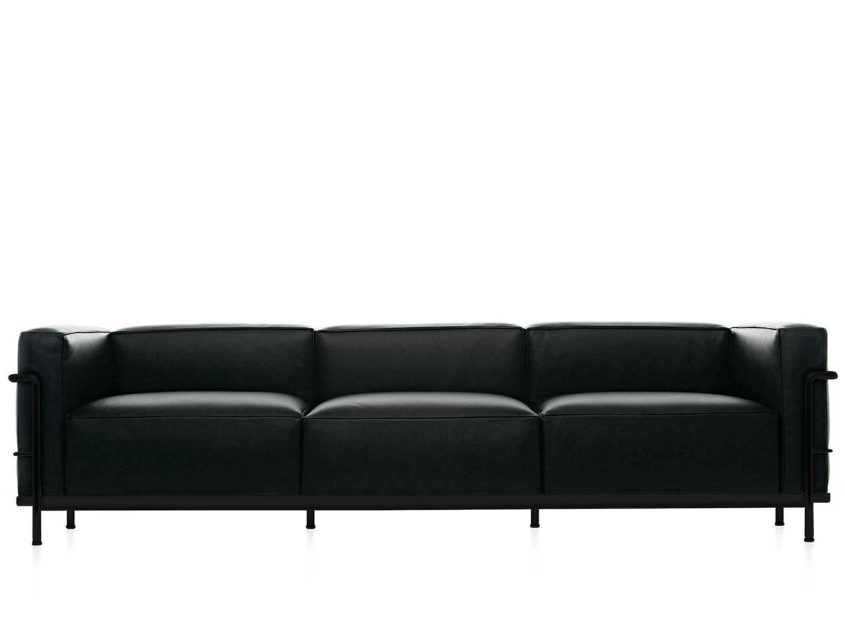 Cassina Lc3 Sofa Dreisitzer Schwarz Matt Lackiert Leder Scozia Schwarz