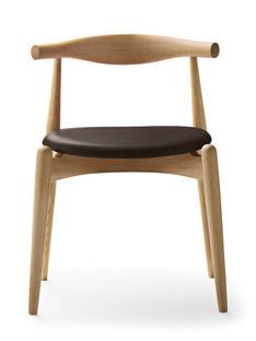 CH20 Elbow Chair Eiche klar lackiert|Leder braun