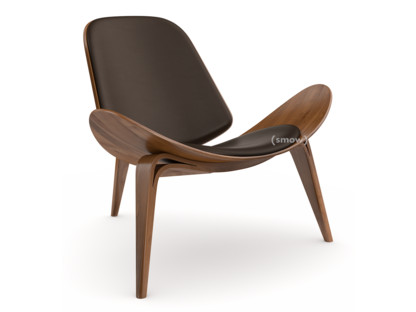 CH07 Shell Chair Nussbaum klar lackiert|Leder braun