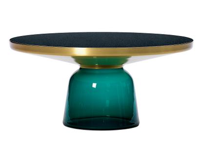 Bell Coffee Table Messing, klar lackiert|Smaragd-grün