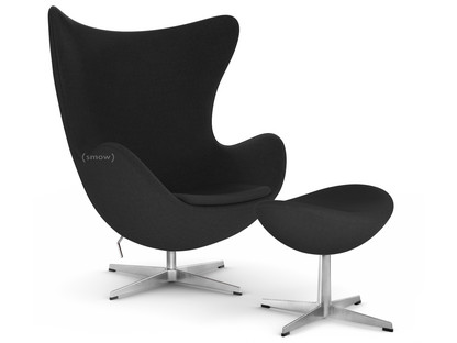 Egg Chair Divina|Divina 191 - Black|Satingebürstetes Aluminium|Mit Fußhocker