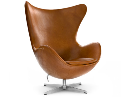 Egg Chair Leder Grace|Walnut|Satingebürstetes Aluminium|Ohne Fußhocker