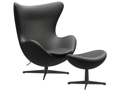 Egg Chair Leder Essential|Black|Black|Mit Fußhocker