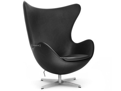 Egg Chair Leder Essential|Black|Satingebürstetes Aluminium |Ohne Fußhocker