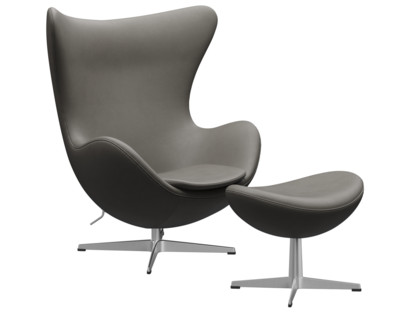 Egg Chair Leder Essential|Lava|Satingebürstetes Aluminium|Mit Fußhocker