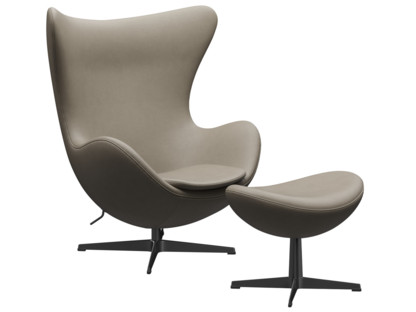 Egg Chair Leder Essential|Light grey|Black|Mit Fußhocker