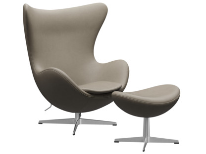 Egg Chair Leder Essential|Light grey|Satingebürstetes Aluminium|Mit Fußhocker