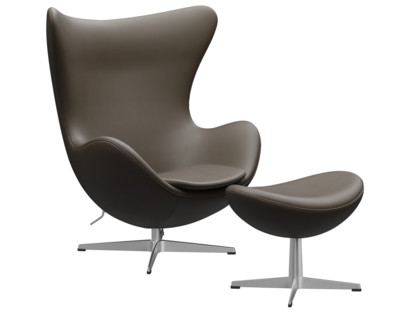 Egg Chair Leder Essential|Stone|Satingebürstetes Aluminium|Mit Fußhocker