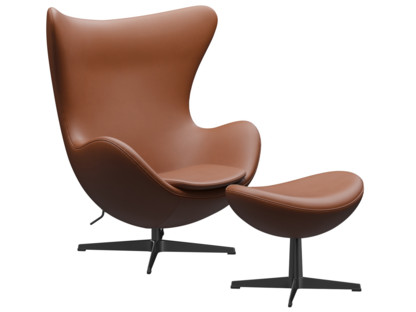 Egg Chair Leder Essential|Walnut|Black|Mit Fußhocker