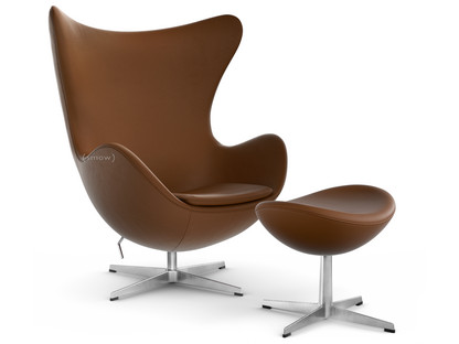 Egg Chair Leder Essential|Walnut|Satingebürstetes Aluminium |Mit Fußhocker
