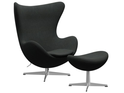 Egg Chair Re-wool|198 - Black/natural|Satingebürstetes Aluminium|Mit Fußhocker
